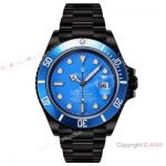 Swiss Rolex Blaken Submariner Watch 2824 Movement DLC Steel Blue Bezel Blue Dial